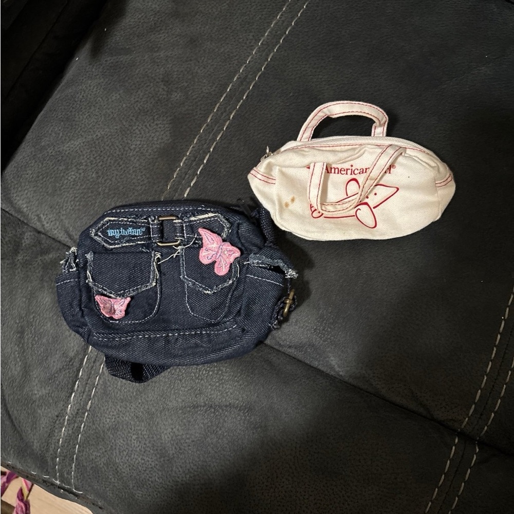 American Girl Navy Denim Mini Bag with Pink Butterfly Accents